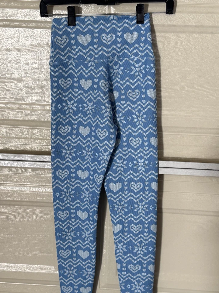 Leggings BEACH RIOT Fair Isle XS Azul Blanco Copo de Nieve Corazón Tejido Patrón Elástico Foto 2 de 4