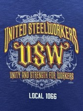 AKWA United Steel Workers USW Local 1066 Shirt Mens 2XL Blue Navy USA Made 2014