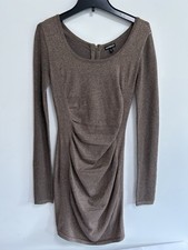 Express Sweater Dress Shimmer Long Sleeve Short Mini Brown Small Boatneck