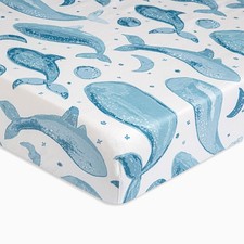 Crane Baby, Crib Fitted Sheet, 100 Cotton Sateen, Caspian Whales