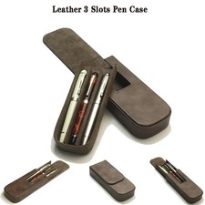 Leather 3 Slots Hard Fountain Pen Case Storage Box Removable Pen Tray Grey