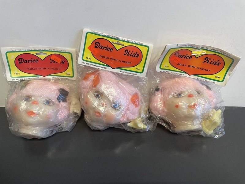 Darice Kids Doll Heads Lot of 3 TONI Vintage Doll Heads New Old Stock Pink Hair