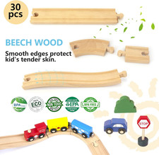Wooden Train Track 30Pcs, Wood Train Tracks Expansion Accessories Expansion P...