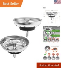 Stainless Steel Kitchen Sink Strainer Stopper Combo - 2 Count, Glossy Finish