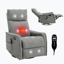 Manual Recliner Chair with Massage, Heat, Rocker  Swivel, Light Grey