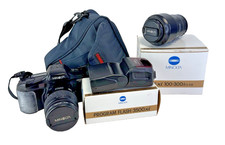 Minolta Dynax 7xi 35mm SLR + 28-105mm & 100-300mm Lenses + 3500xi Flash–UNTESTED