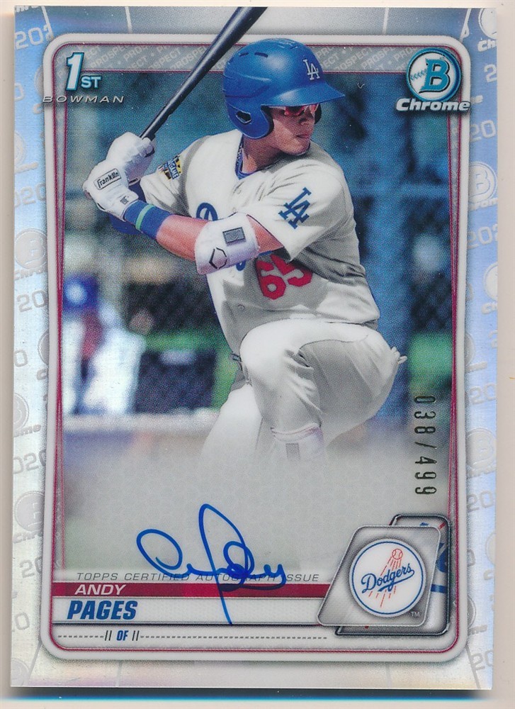 ANDY PAGES 2020 BOWMAN CHROME RC ROOKIE REFRACTOR AUTOGRAPH SP AUTO #038/499