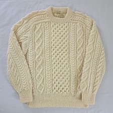 Blarney Woolen Mills Aran Cable Knit Wool Irish Fisherman Sweater Men's M Cream