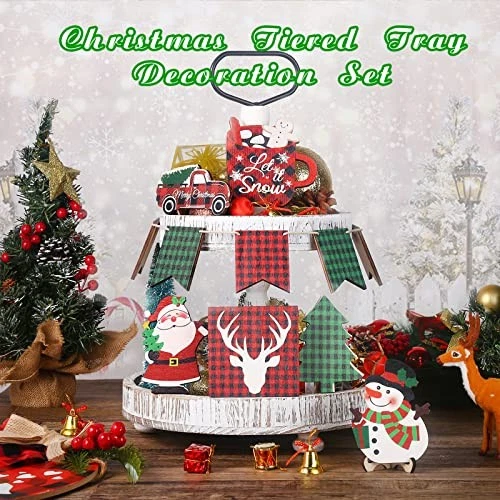 Juego de decoración de bandeja con niveles de Navidad - Kit de decoración de bandeja de 13 piezas interior, rojo Foto 4 de 4