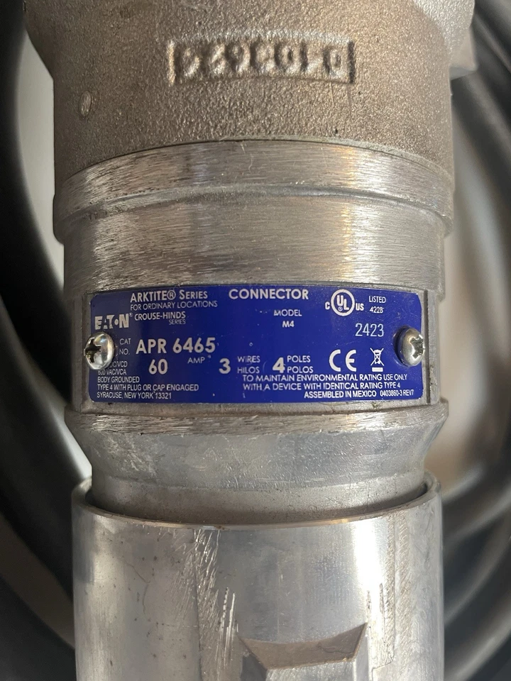 Eaton Crouse-Hinds APJ6485, APR6465 Juego de cables de enchufes de ártita 60 amperios 25’ 10/4 SOOW Foto 3 de 4