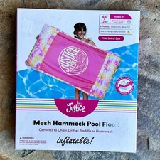 NEW Justice Inflatable ~ Mesh Hammock Pool Float ~ Water Beach Surf Chair Saddle