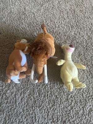 Ty Ice Age Beanie Babies Animal Mammoth, Saber-Toothed Tiger, Sloth Set of 3