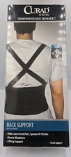 CURAD Back Support with Suspenders Performance Series Size Large Black with Box