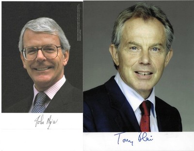 2 PICS John Major  & Tony Blair Signed  British Prime Ministers .... with COA