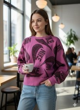 Nike Pink All-Over Logo Print Oversized Crop Sweatshirt 3X
