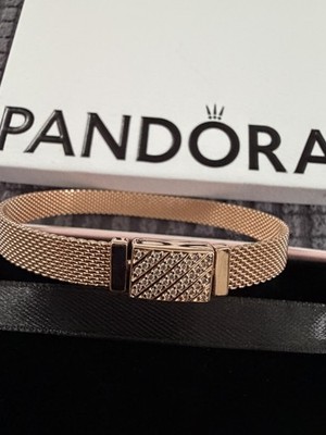 Pandora 925 Silber Rosegold Vermeil Reflections Langer Verschluss Pave Armband Neu