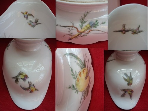 ANCIEN RAVIER SUR PIED PORCELAINE PARIS CH PILLIVUYT DECOR OISEAU FLEUR CARQUOIS - Foto 2 di 2