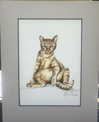 VTG Original Sitting Cat Watercolor 8”W 10”T Signed GA Artist Jeanne Mack - Picture 1 of 15