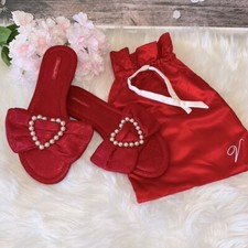 Victorias secret Embellished Satin Bow Slide Slippers Slipper Pearl heart