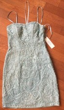 NWT Sue Wong Nocturne Beaded Sequin AntiAqua Embroidered Evening Formal Dress 8