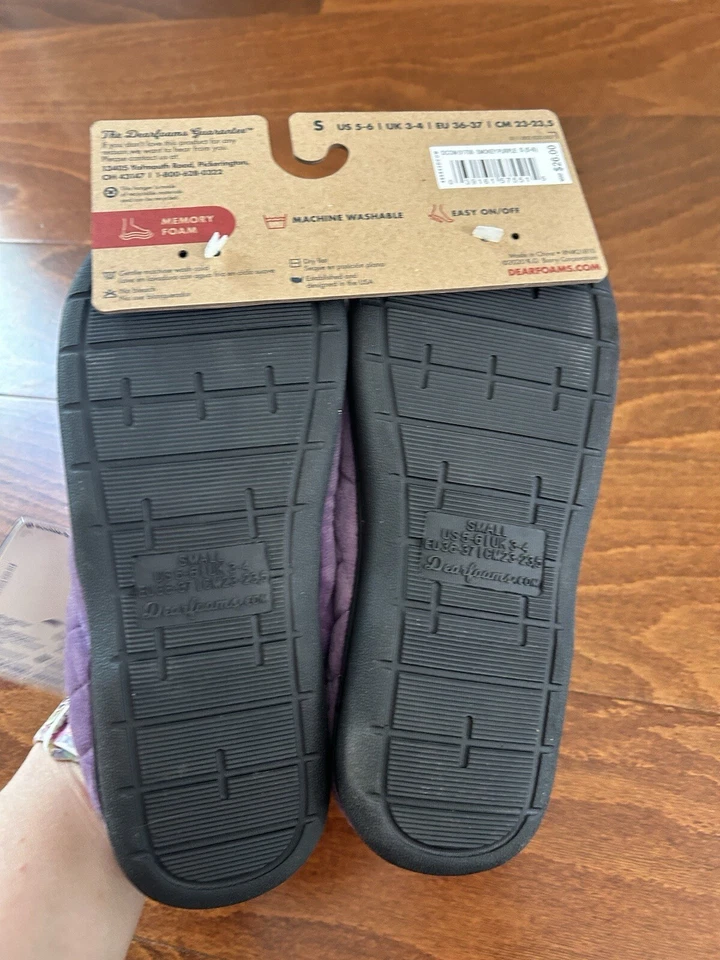 Dearfoams Darcy Quilted Cuff Velour Clog House Slipper Smokey Purple NEW S 5-6 - Image 4 of 4