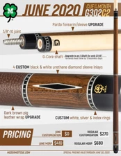 McDermott Pool Cue With One G-CORE Shaft. JUNE  2020 CUE OF THE MONTH