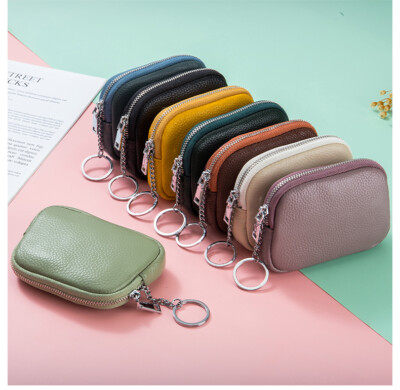 Women Genuine Leather Coin Purse with Key Chain Small Change Wallet Card  Holder