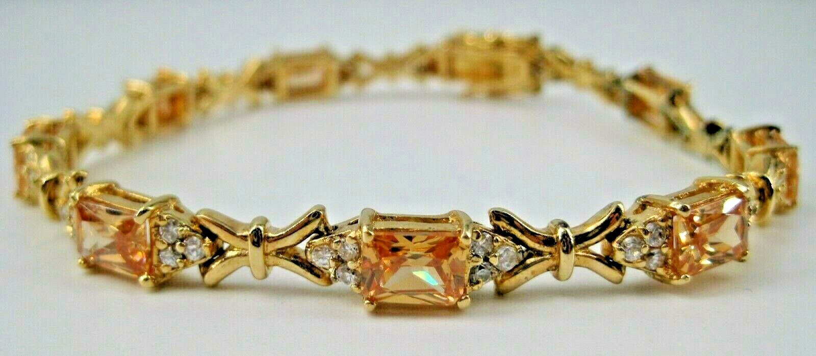 Sterling Silver Vermeil XO Tennis Bracelet Clear Orange Cubic Zirconia 7-5/8