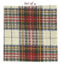 NEW DISHCLOTH SET of 4 Plaid THROUGH THE WOODS Red Green Gold White 13"x13"  