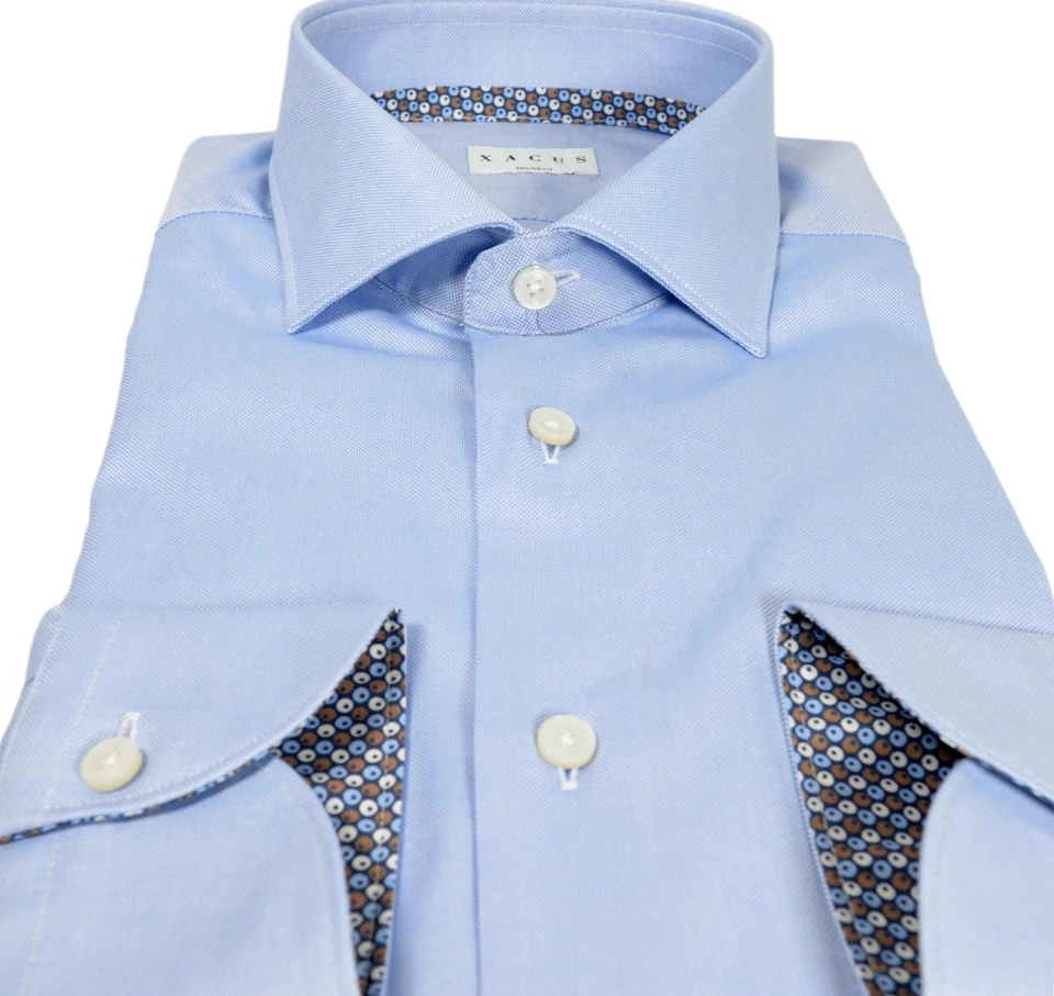 XACUS Camicia Collo Francese Oxford Tinta Unita e Contrasti 71905003 Celeste - Immagine 3 di 3