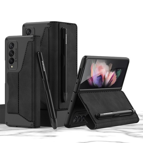 For Samsung Galaxy Z Fold6/5/4/3 Card Pocket Pen Slot Flip Folding Leather Case - Picture 9 of 15