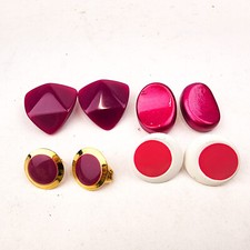 Vintage Clip On Earrings Lot Of 4 pairs Pink Fuchsia Various styles and backs
