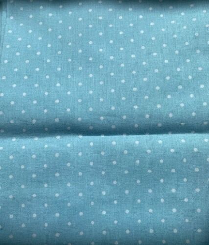 White polka dots  on light baby blue quilt print home decor fabric - by the yard - Picture 1 of 2