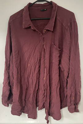 Torrid Women's 4x Long Sleeve Button Up Collared Distressed Shirt Burgundy