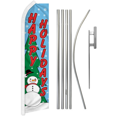 Happy Holidays Swooper Flutter Feather Advertising Flag Kit Snowman Xmas Flag