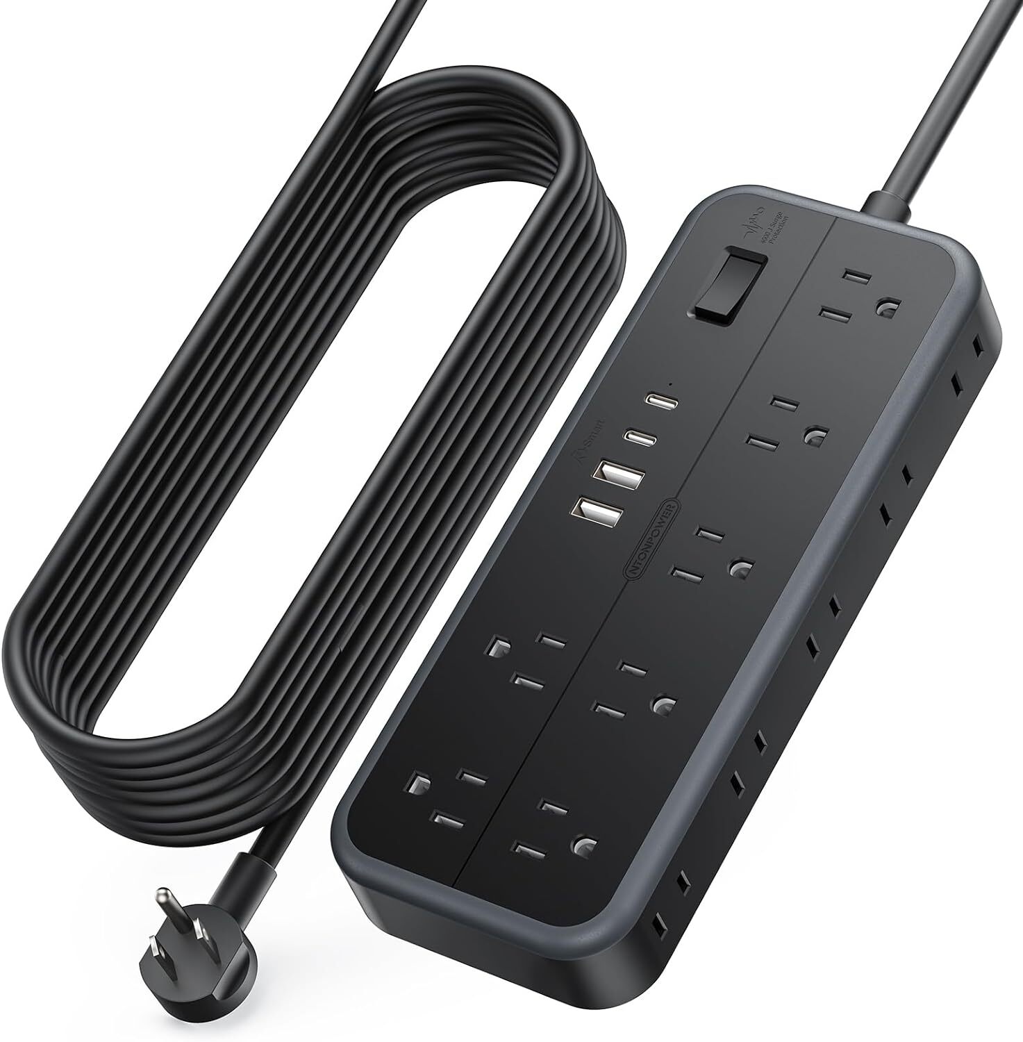 NTONPOWER Extension Cord 25 Ft with Multiple Outlets(14 25 14A, Black-image