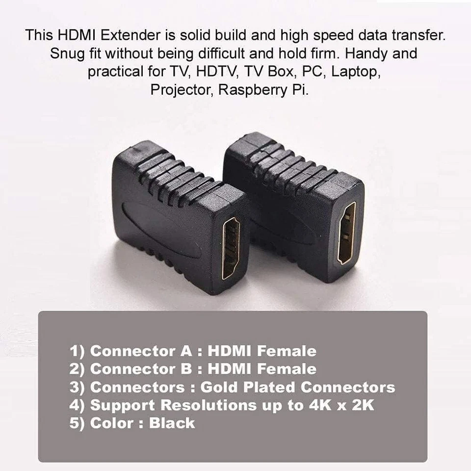 3X HDMI Female to Female Coupler Connector Extender Adapter Cable HDTV 1080P 4K - Image 3 of 4