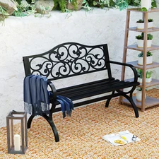 Outdoor Bench Antique Garden Bench Cast Iron Metal Chairs for Patio Porch 50''