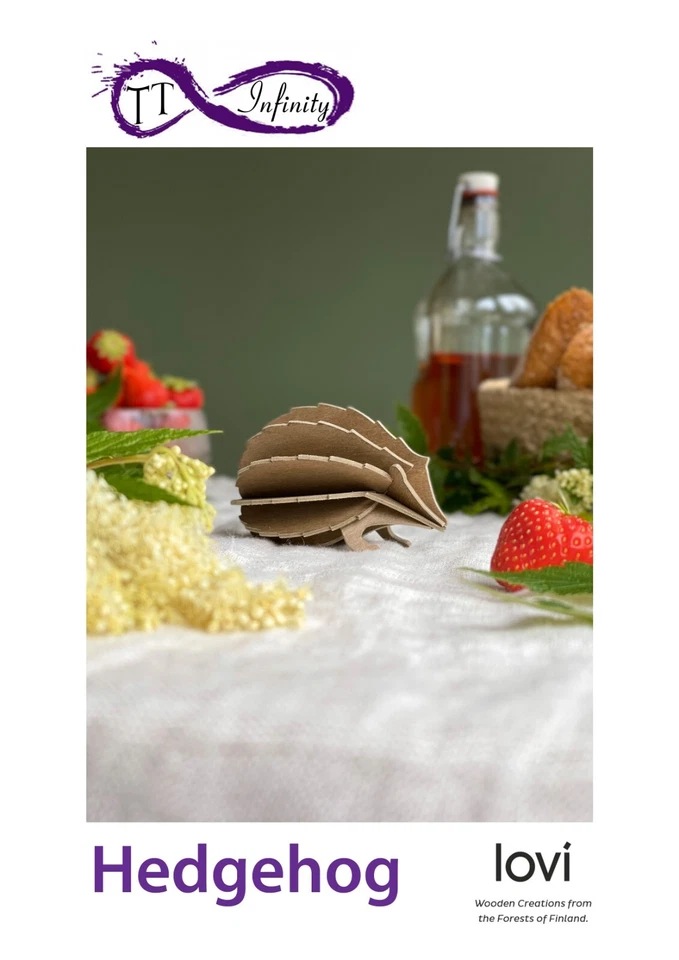 Lovi Hedgehog Wooden 3D Model 8cm Wildlife Hand Painted Plastic-Free Kit Gift - Image 2 of 4