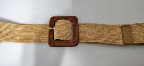 LOFT Natural Woven Jute Look Stretch 2.5" Wide Wood Buckle Spring Summer Belt