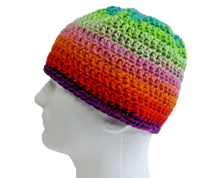 MultiColor Wool Skull Cap Colorful Hat 7.5 Beanie Handmade Crochet 