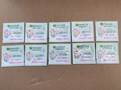 10x Sachets Garnier Organic Rosy Glow 3 in 1 Youth Cream Vegan Dull Skin Travel