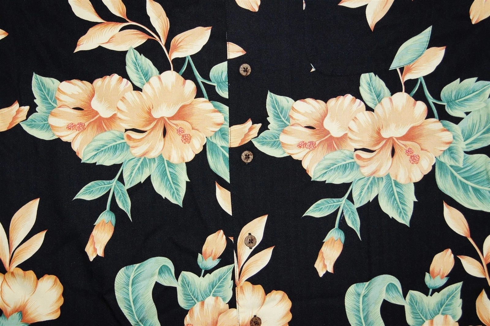 Mens Black Hibiscus Print Hawaiian Shirt Size XL Havana Jacks Cafe 100% Rayon