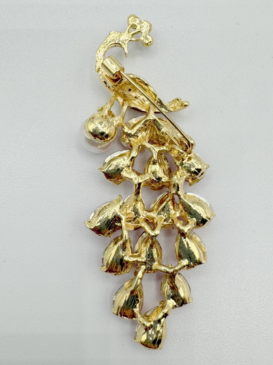 孔雀28 1928 Framed Gold Tone Flowers Pink Oval Cab Brooch Pin 7244