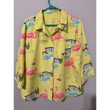 Nick  Nora Flamingo Pajama Top Large MCM Pool Print Cotton Yellow Novelty
