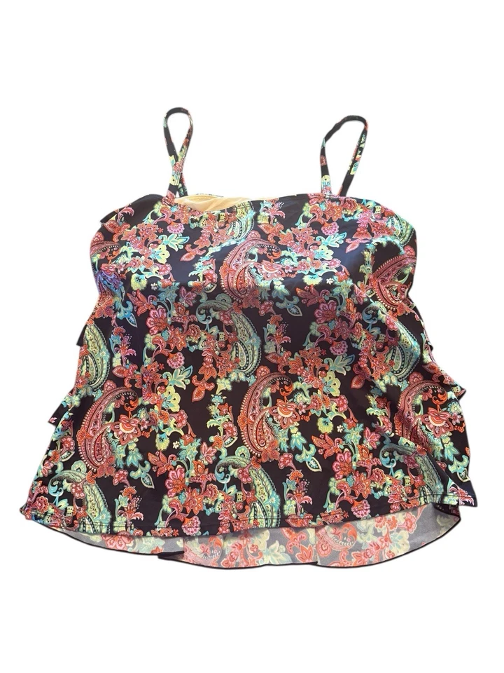 Tankini Lane Bryant con tres volantes estampado floral de cachemira talla 24 sujetador con estante incorporado Foto 2 de 4