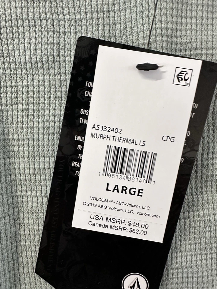 NEW Volcom Men's Murph Long Sleeve Hooded Thermal Shirt Green Size Large L NWT - Image 3 of 3