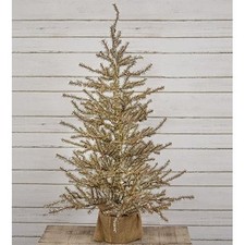 Christmas Primitive Vintage ANTIQUED GERMAN TWIG TINSEL TREE Burlap Base 3ft