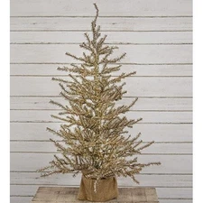 Christmas Primitive Vintage ANTIQUED GERMAN TWIG TINSEL TREE Burlap Base 3ft