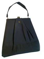 Vintage Black Shoulder Handbag with Gold Accents